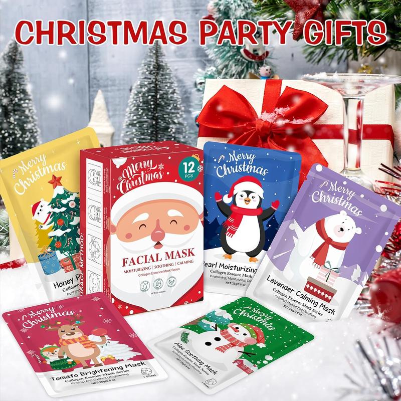 12 Pack Christmas Stocking Stuffers Facial Masks, Sheet Face Masks Skincare, Hydrating Facial Masks Set for Women Skin Care, Bulk Christmas Gifts for Women