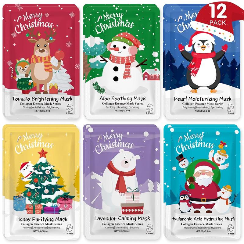 12 Pack Christmas Stocking Stuffers Facial Masks, Sheet Face Masks Skincare, Hydrating Facial Masks Set for Women Skin Care, Bulk Christmas Gifts for Women