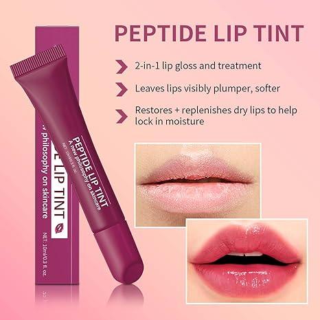 The Peptide Lip Tints,Moisturizing Hydrating Tinted Lip Oil, Long-Lasting Jelly Lip Plump,  Lightweight Nourishing Glossy Lipgloss Lipstick peptide lip