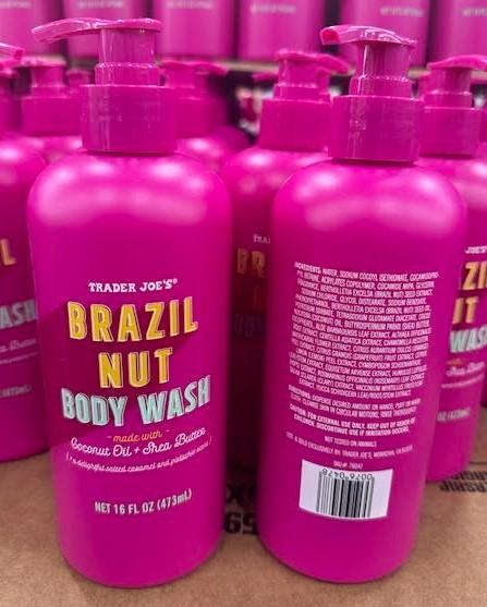 Trader Joe's Brazil Nut Body Wash made with coconut oil and shea butter plus botanicals like aloe, chamomile, and grapefruit extracts Nourishing Daily