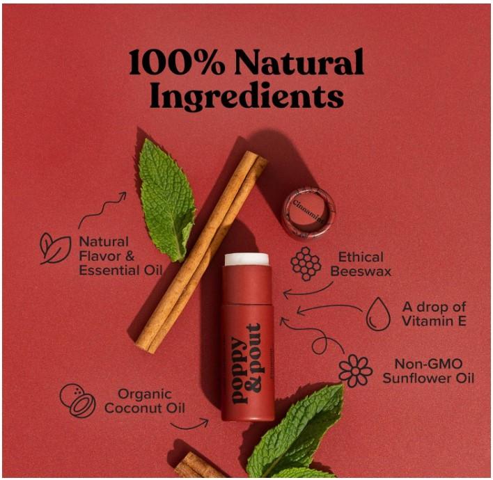 Poppy & Pout Cinnamint Jumbo Lip Balm | All Natural Lip Balms & Moisturizers | Hydrates with Beeswax, Vitamin E, Organic Coconut Oil | Cruelty-Free | Lip Balm in Recyclable Cardboard Tube