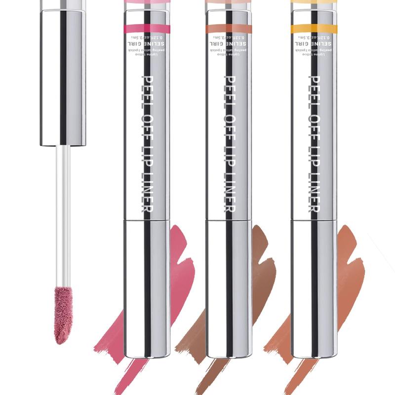 3 Colors Peel Off Lip Liner Stain Set for women. Waterproof, long-lasting, highly pigmented. Matte, natural lip tint for makeup.