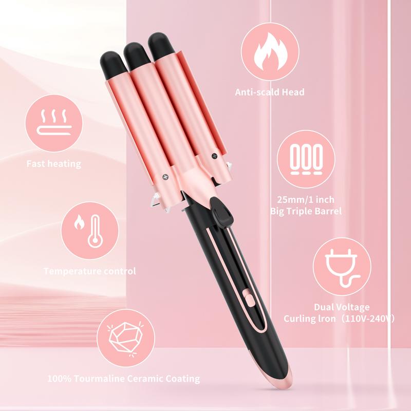 Heikki Vision Curling Iron Set , 3 Barrel Curling Iron Hair Crimper, Dual Voltage Hair Waver with Protective Glove & 2 Clips (Curling Wand （0.85