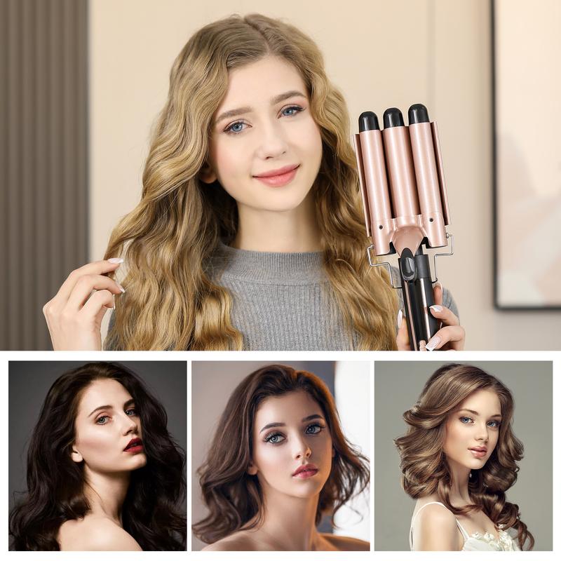 Heikki Vision Curling Iron Set , 3 Barrel Curling Iron Hair Crimper, Dual Voltage Hair Waver with Protective Glove & 2 Clips (Curling Wand （0.85