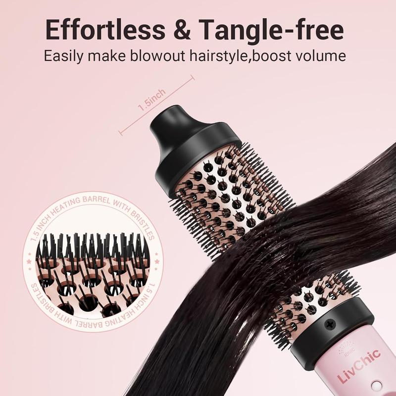 Thermal Brush 1 1 2 Inch Heated Round Brush Blowout look Ceramic Tourmaline Ionic Curling Iron Volumizing Hot Brush Hair Root Volume & Loose Curls Dual Voltage wavy thermal brush Smooth Flawless Smoothing Comfort