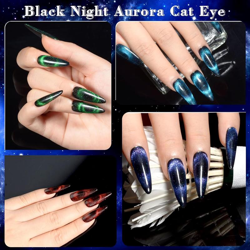 9D Cat Eye Gel Nail Polish Set Holographic Magnetic Nail Polish, 5 Colors Cateye Gel Polish with Blac Base Nail Polish and 1* Magnet Fall Color Soa Off Nail Art Manicure Women Gift