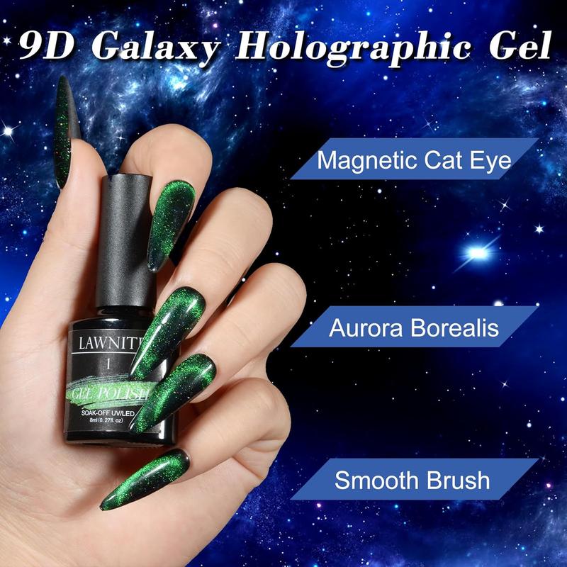 9D Cat Eye Gel Nail Polish Set Holographic Magnetic Nail Polish, 5 Colors Cateye Gel Polish with Blac Base Nail Polish and 1* Magnet Fall Color Soa Off Nail Art Manicure Women Gift