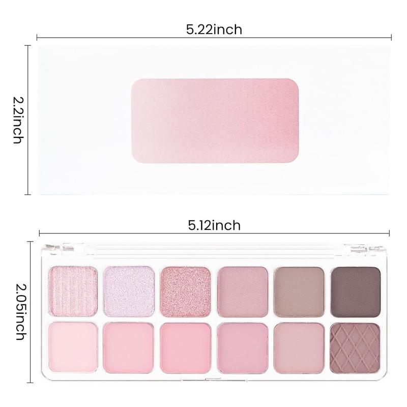 12-Color Light Pink Brown Eyeshadow Palette for Versatile Day-to-Night Looks - Makeup