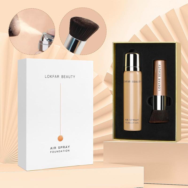 AirBrush Foundation Spray, Silky Mist Foundation Spray Makeup Set with Brush, Full Coverage Foundation for Smooth Radiant Finish, Formula Breathable Lightweight Hydrating | #02 Nude