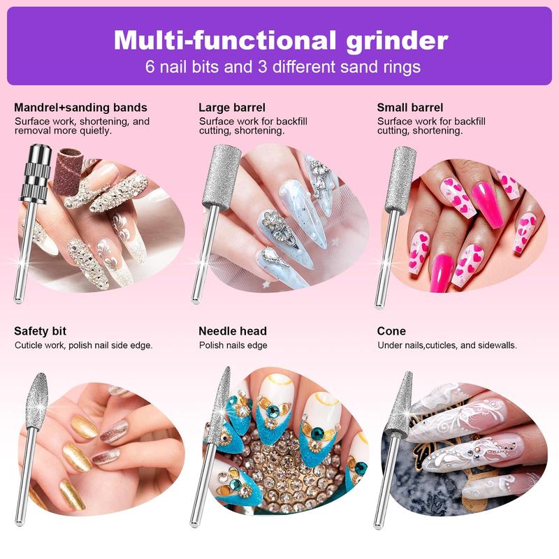 Professional Electric Nail Drill Machine Nail File Pink Nail Drill Kit, Nail Filer Electric with 156pcs Sanding Bands and Nail Drill Bits for Acrylic Nail Drill Gel Nail Manicure Pedicure