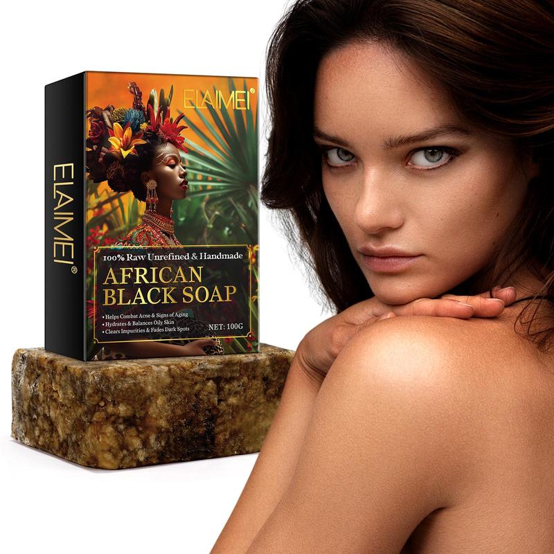 African Black Soap with Foaming Net, Deep Cleansing & Moisturizing Body Wash Soap, Exfoliating Body Wash & Care Product for Women & Men