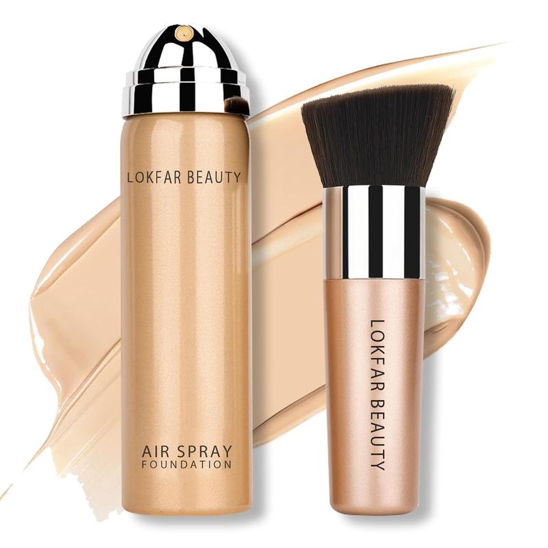 AirBrush Foundation Spray, Silky Mist Foundation Spray Makeup Set with Brush, Full Coverage Foundation for Smooth Radiant Finish, Formula Breathable Lightweight Hydrating | #02 Nude