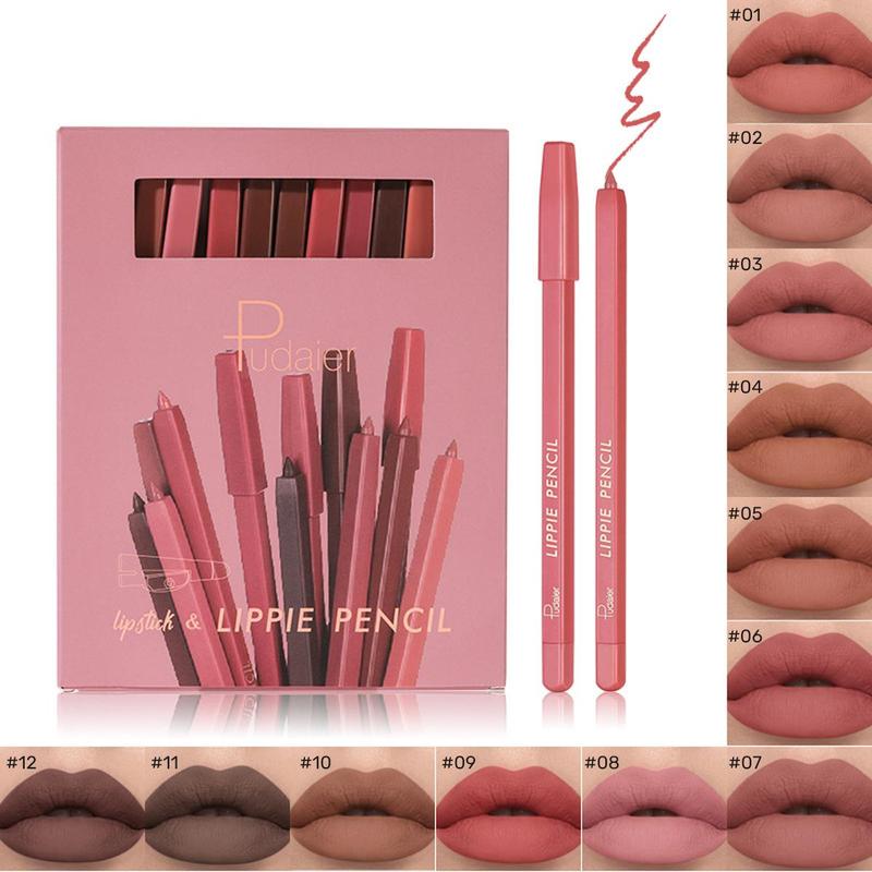 Long Lasting Lip Liner Set, 12pcs set Matte Lip Pencil, Easy Coloring Lipstick Pen, Suitable for All Occasions Lip Makeup, Girls and Women Makeup Accessories