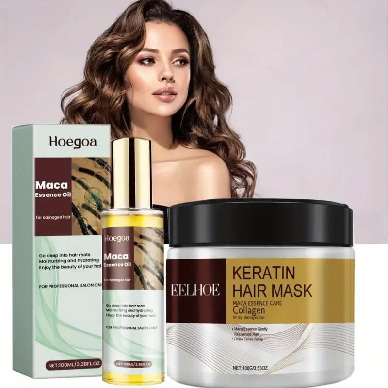 Keratin Hair Mask & Hair Care Essential Oil, 2 Counts set Moisturizing and Nourishing Hair Mask for Dry and Damaged Hair, Suitable for Men and Women, Christmas Gift