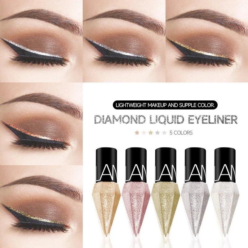 5PCS Shiny Eye Liners Pigment Silver Rose Gold Color Liquid Glitter eyeshadow Professional Eyeliner Beauty Cosmetics Makeup for Women Lipliner Evening Shimmer