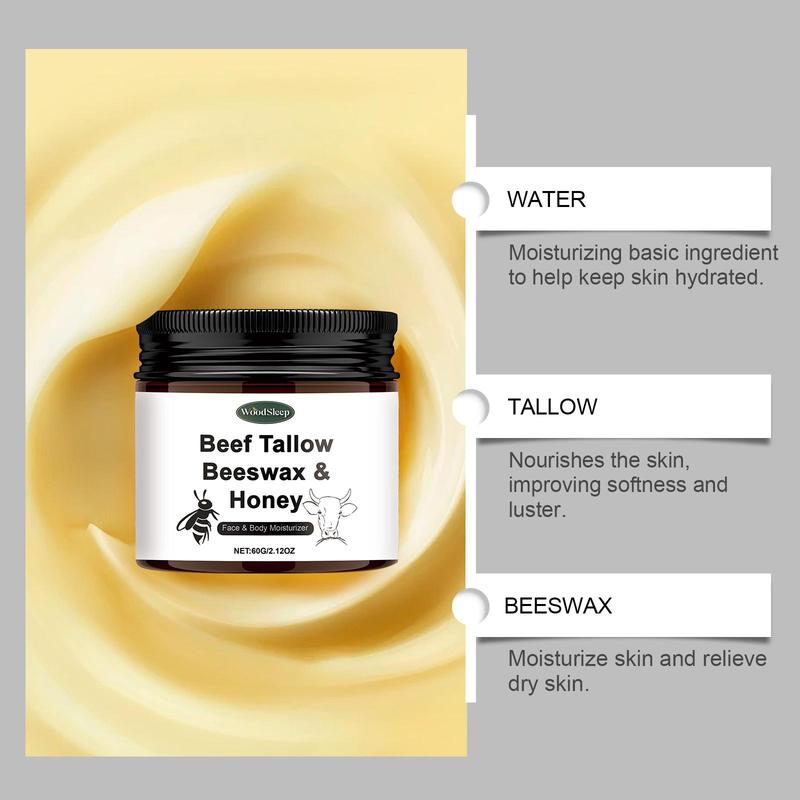 Beef Tallow Beeswax & Honey Moisturizer, Gentle Nourishing Body & Face Moisturizer, Hydrating Skin Care Cream for Women & Men