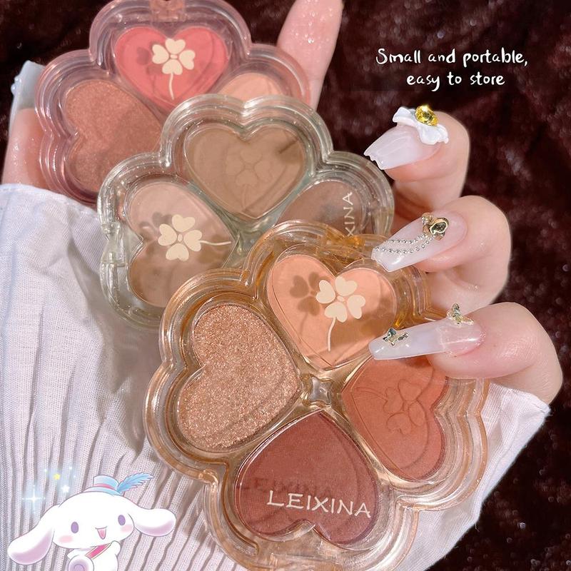 4 Colors Heart Shaped Eyeshadow Palette, Blendable Glitter Matte Makeup Palette, Portable Multi-color EyeShadow Powder