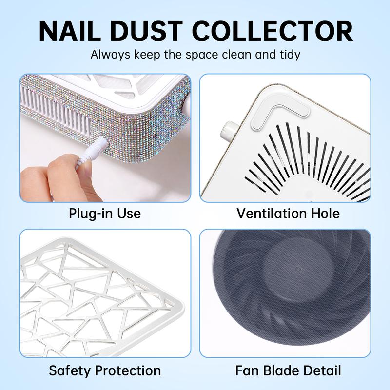 CHRISTINE SHELLY Nail Dust Collector, Powerful Vacuum Fan Vent Dust Collector Extractor Dust Suction Machine for Acrylic Nails Polishing, Nail Salon, White