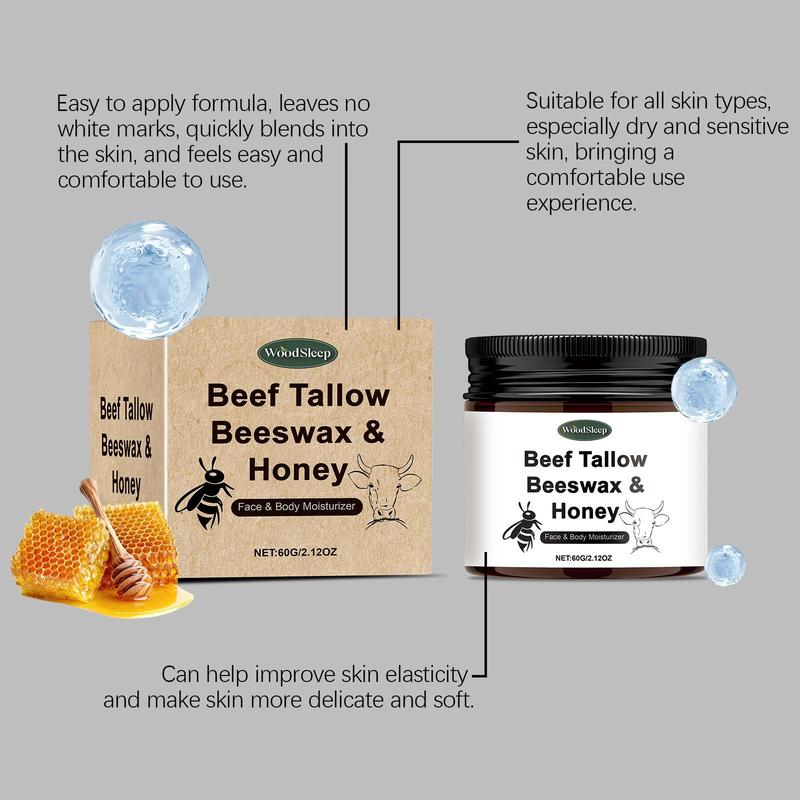 Beef Tallow Beeswax & Honey Moisturizer, Gentle Nourishing Body & Face Moisturizer, Hydrating Skin Care Cream for Women & Men