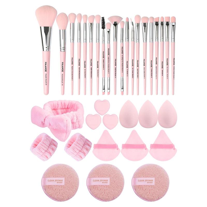 Professional Makeup Tool Set, 35pcs set Makeup Brush & Powder Puff & Headband & Wristband & Sponge Set, Portable Makeup Tools with Soft Fiber