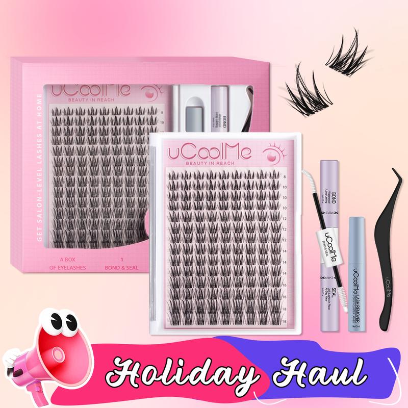 uCoolMe Cupid | C Curl Wet Look Collection DIY Lashes Extension Kit and Lash Clusters 8-18mm | Bond Seal and Remover Eyelash Makeup Eyelashes Cosmetic | Anime Style Lashes Lash Extensions Eyelashes Extensions winter gift