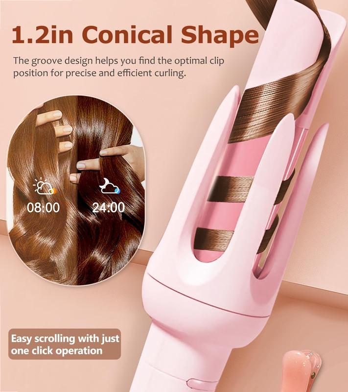 [blackfriday sale]Auto Hair Curler, Automatic Curling Iron with 4 Temperature & 3 Timer, Automatic Shut-Off, Anti-Scald, Anti-Tangle Rotating Curling Wand for Hair Styling