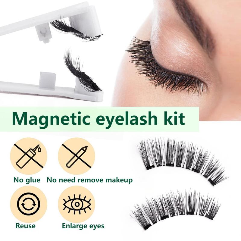 Magnetic Eyelashes without Eyeliner Reusable Dual Looking Natural No Glue 3D False Eyelashes Kit with Applicator Easy to Wear Makeup Cosmetic Halloween Waterproof