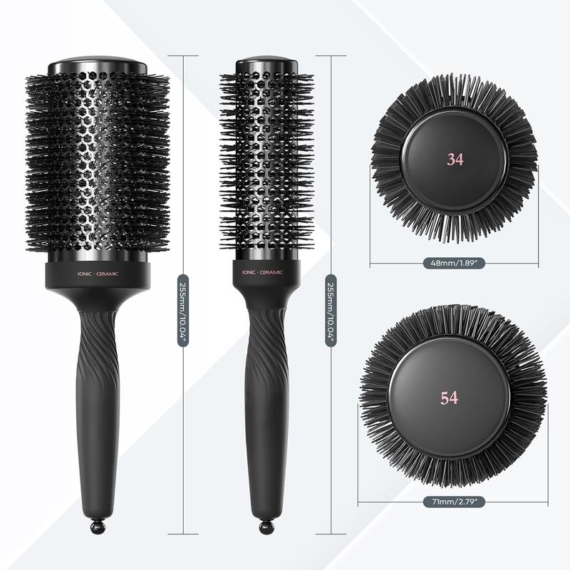 2 in 1 Brush set, Ceramic Round Brush for Blow Drying With High Fibre Nylon for Shiny, Smooth.Blow Out Volume, for Women & Men,with 2 x Hair Clips (2.1inch&1.3inch).