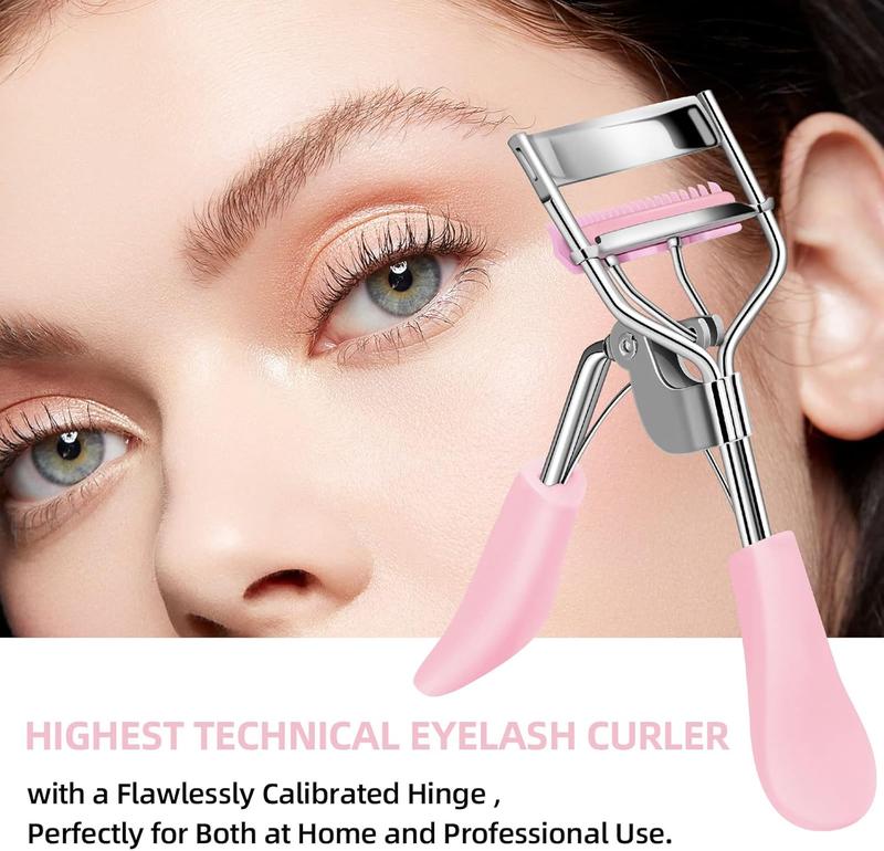 Eyelash Curler with Comb Fit All Eye Shape Curved Eyelash Curlers, and Long Lasting Lash Curler for Women Make Up Gift(Pink)