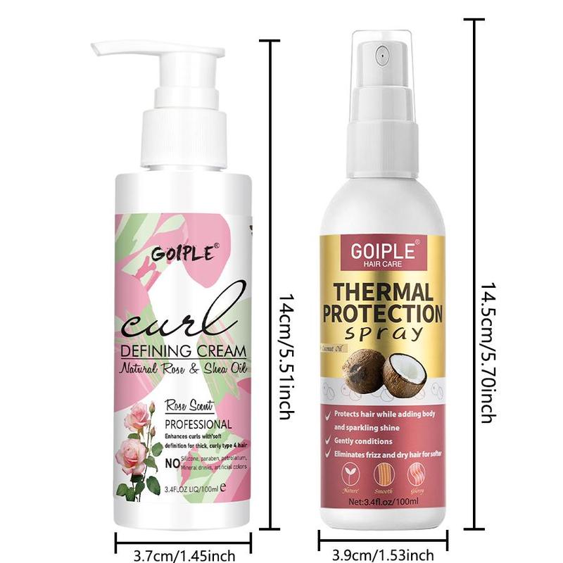 Curl Defining Cream & Thermal Protection Spray Set, 3 Counts set Moisturizing Hair Care Products, Hair Care & Hair Styling Products for Most Hair Types