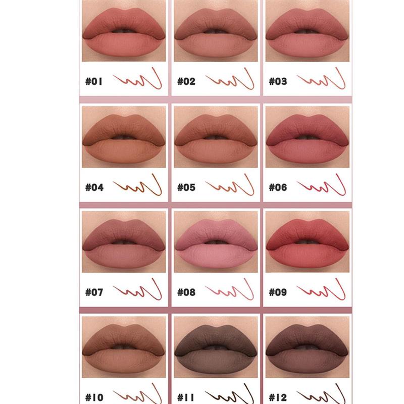 Long Lasting Lip Liner Set, 12pcs set Matte Lip Pencil, Easy Coloring Lipstick Pen, Suitable for All Occasions Lip Makeup, Girls and Women Makeup Accessories