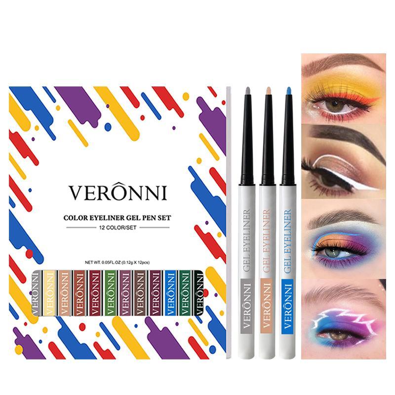 Colorful Eyeliner Gel Pen Set (12pcs set), Long Lasting Eyeliner Pencil, High Pigmented Eye Makeup Tool for Women & Girls