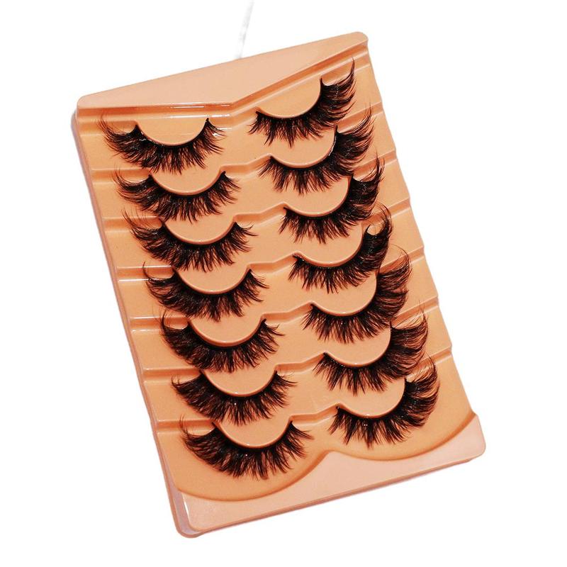 3D Fluffy False Eyelashes, 7 Pairs Wispy Soft Cluster Lashes, Natural Curling Eye Makeup Strip Lashes, Full Volume Eyelash for Lashes Extensions