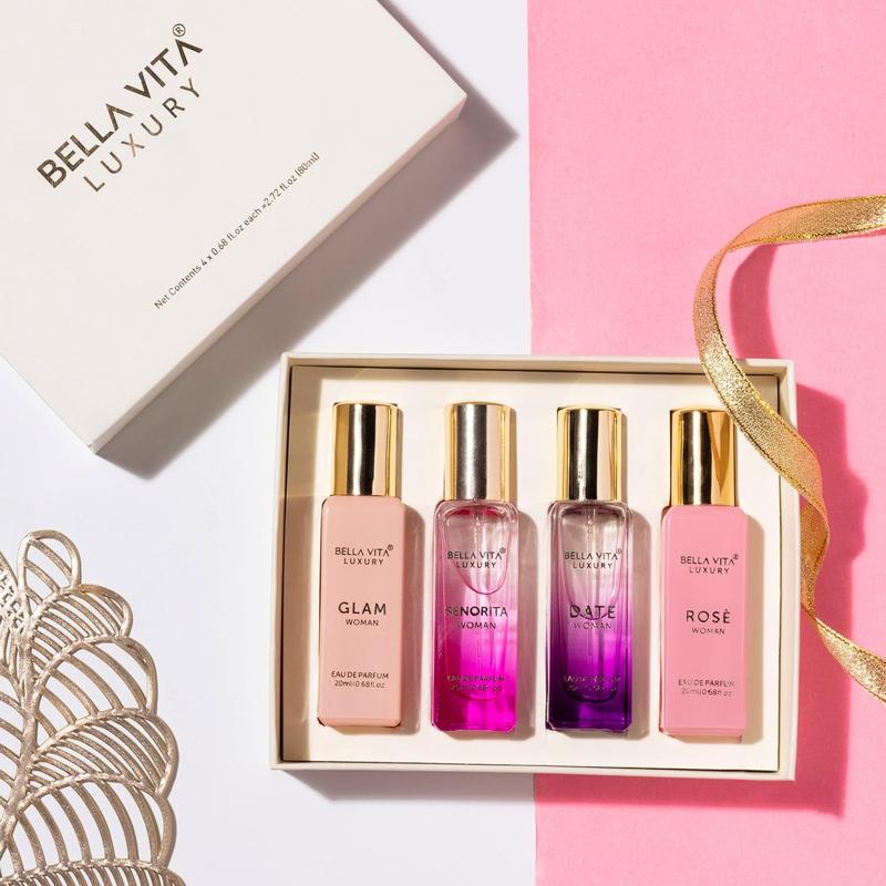 BellaVita Luxury's Perfume Gift Set For Women | 4 Luxury Minis | Long Lasting |  Senorita, Rose, Date, Glam | Eau De Parfum | Portable Perfume Kit