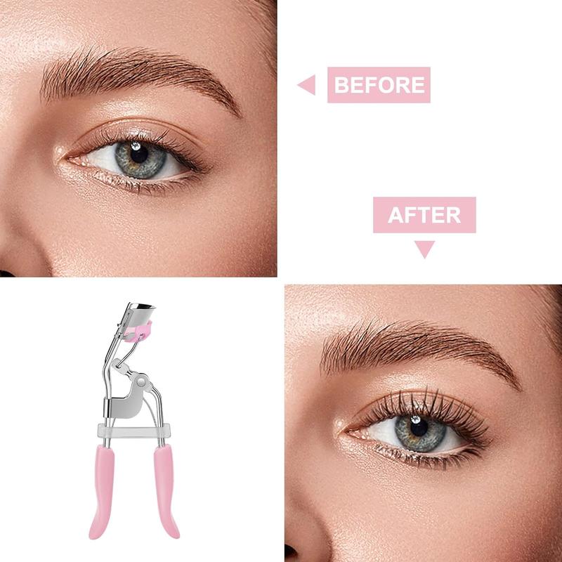 Eyelash Curler with Comb Fit All Eye Shape Curved Eyelash Curlers, and Long Lasting Lash Curler for Women Make Up Gift(Pink)