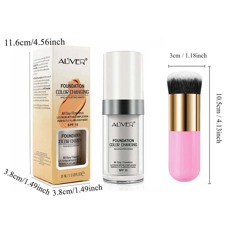 Long Lasting Liquid Foundation & Makeup Brush Set, Sweatproof Concealer Foundation, Moisturizing Full Coverage Flawless Makeup Cream, Makeup Products,  Cosmetic