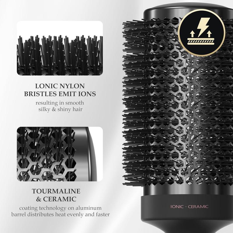 2 in 1 Brush set, Ceramic Round Brush for Blow Drying With High Fibre Nylon for Shiny, Smooth.Blow Out Volume, for Women & Men,with 2 x Hair Clips (2.1inch&1.3inch).