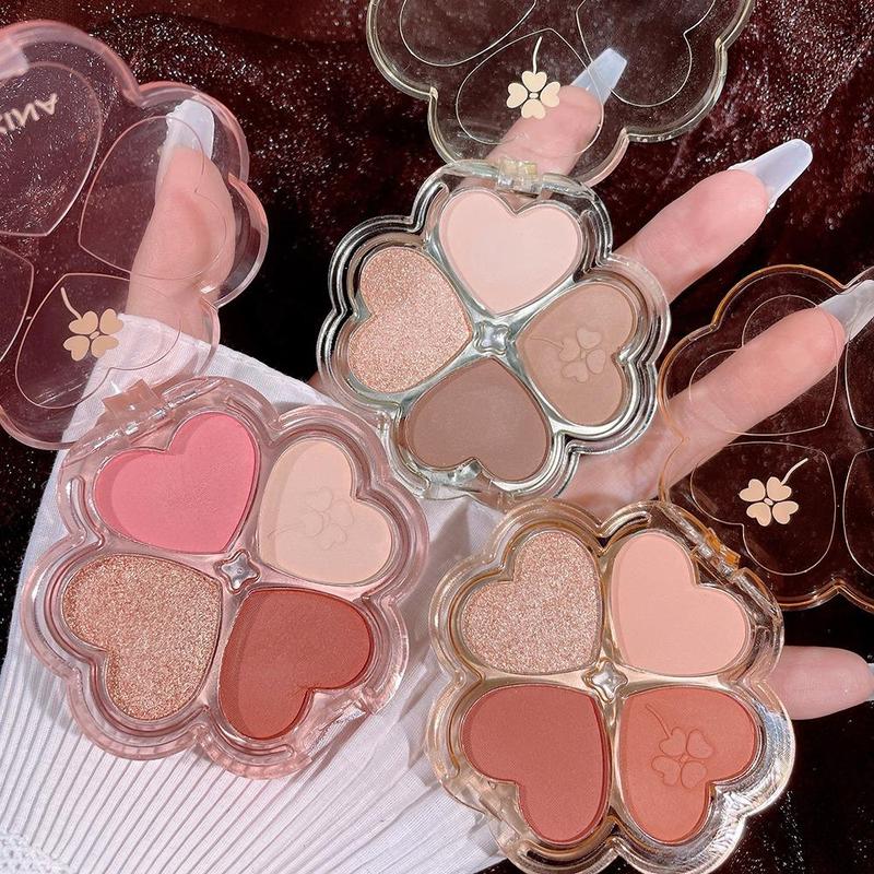 4 Colors Heart Shaped Eyeshadow Palette, Blendable Glitter Matte Makeup Palette, Portable Multi-color EyeShadow Powder