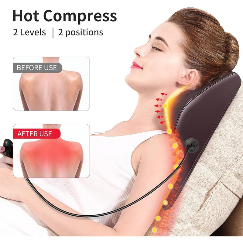 Back Massager Neck Massager with Heat, Shiatsu Massage Pillow for Pain Relief, Massagers for Neck and Back, Shoulder, Leg, Christmas Gifts for Men Women Mom Dad, Stress Relax at Home Office and Car Comfort Adjustable Daily