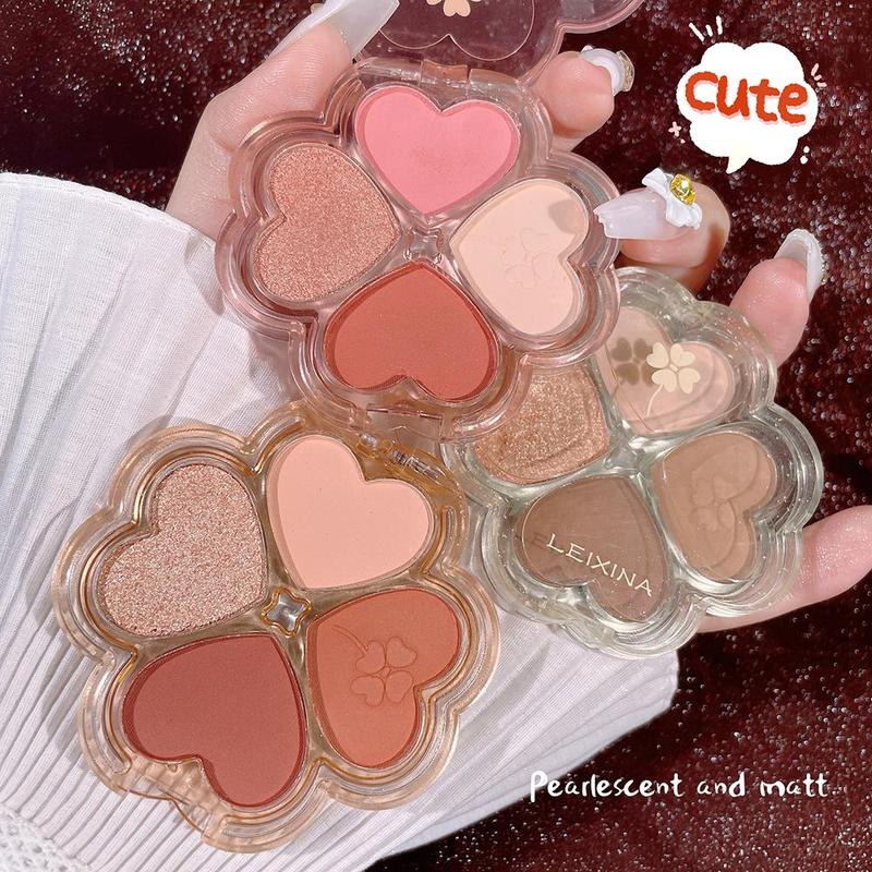 4 Colors Heart Shaped Eyeshadow Palette, Blendable Glitter Matte Makeup Palette, Portable Multi-color EyeShadow Powder