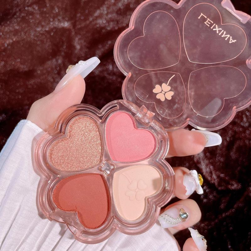 4 Colors Heart Shaped Eyeshadow Palette, Blendable Glitter Matte Makeup Palette, Portable Multi-color EyeShadow Powder