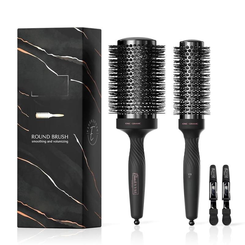 2 in 1 Brush set, Ceramic Round Brush for Blow Drying With High Fibre Nylon for Shiny, Smooth.Blow Out Volume, for Women & Men,with 2 x Hair Clips (2.1inch&1.3inch).