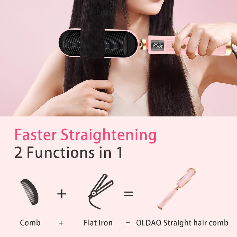 [Christmas Gift Deal] OLDAO Negative Ion Straightener Comb,2-in-1 Professional Salon Styling Tool,Multi-Temperature Design,Comfortable,Smooth,Suitable for Home and Travel