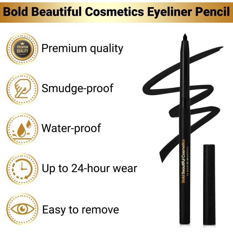 Bold Beautiful Cosmetics Gel Eyeliner Pencil Waterproof and Smudge-Proof Black Eye Makeup Stick liner Sensitive Eyes Friendly matte eyeliner