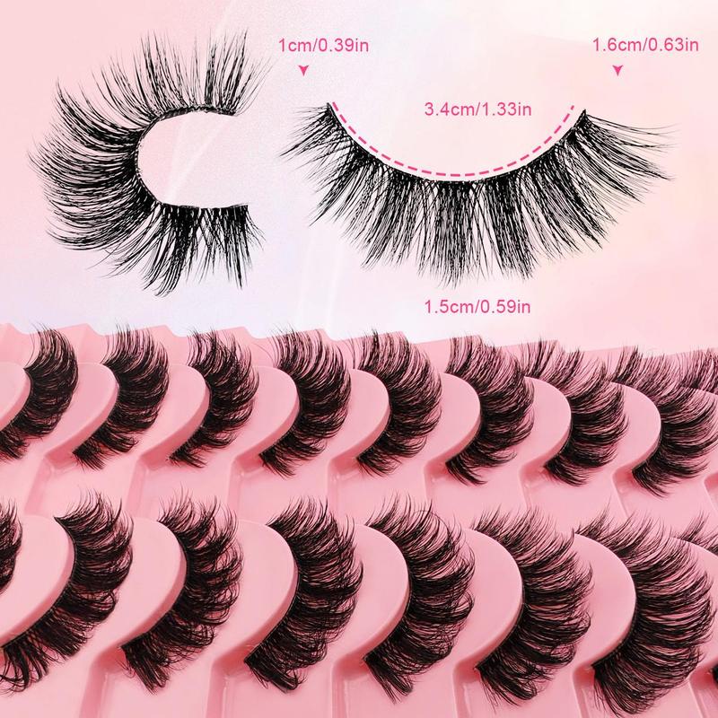 Natural Look Eyelash Extensions, 10 Pairs tray 15mm Self Grafting Curl Strip Eyelashes, Eye Makeup Enhancement False Eyelashes for Women & Girls, Lashes Extension Kit