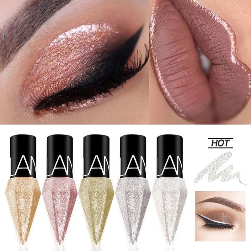 5PCS Shiny Eye Liners Pigment Silver Rose Gold Color Liquid Glitter eyeshadow Professional Eyeliner Beauty Cosmetics Makeup for Women Lipliner Evening Shimmer