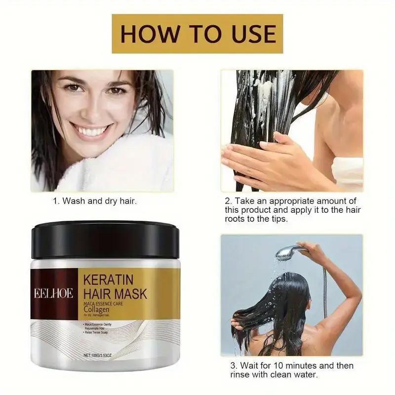 Keratin Hair Mask & Hair Care Essential Oil, 2 Counts set Moisturizing and Nourishing Hair Mask for Dry and Damaged Hair, Suitable for Men and Women, Christmas Gift