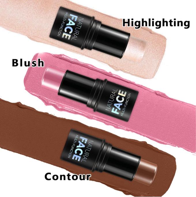 3Pcs Cream Contour Stick Makeup Kit, Shades with Highlighter Stick, Blush Stick and Bronzer Contour Stick for Sculpt the Cheeks, Long Lasting, Waterproof, Matte & Dewy Finish (LIGHT MEDIUM)