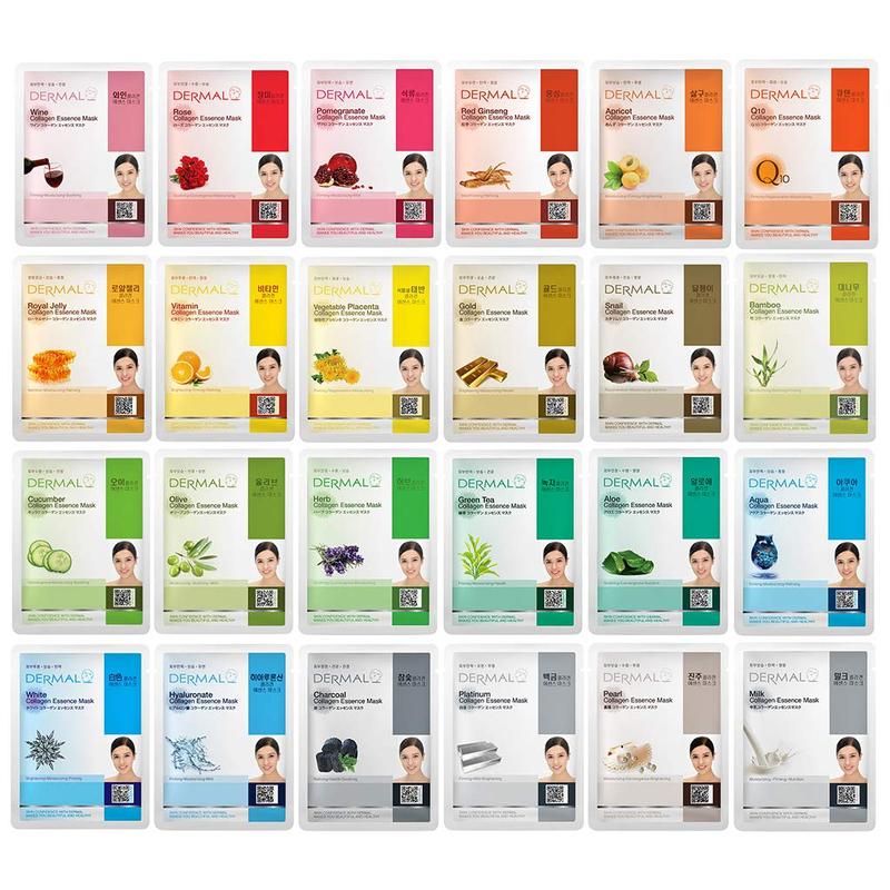 24 Combo Pack A Collagen Essence Korean Face Mask - Hydrating & Soothing Facial Mask with Panthenol - Hypoallergenic Self Care Sheet Mask for All Skin Types - Natural Home Spa Treatment Mask