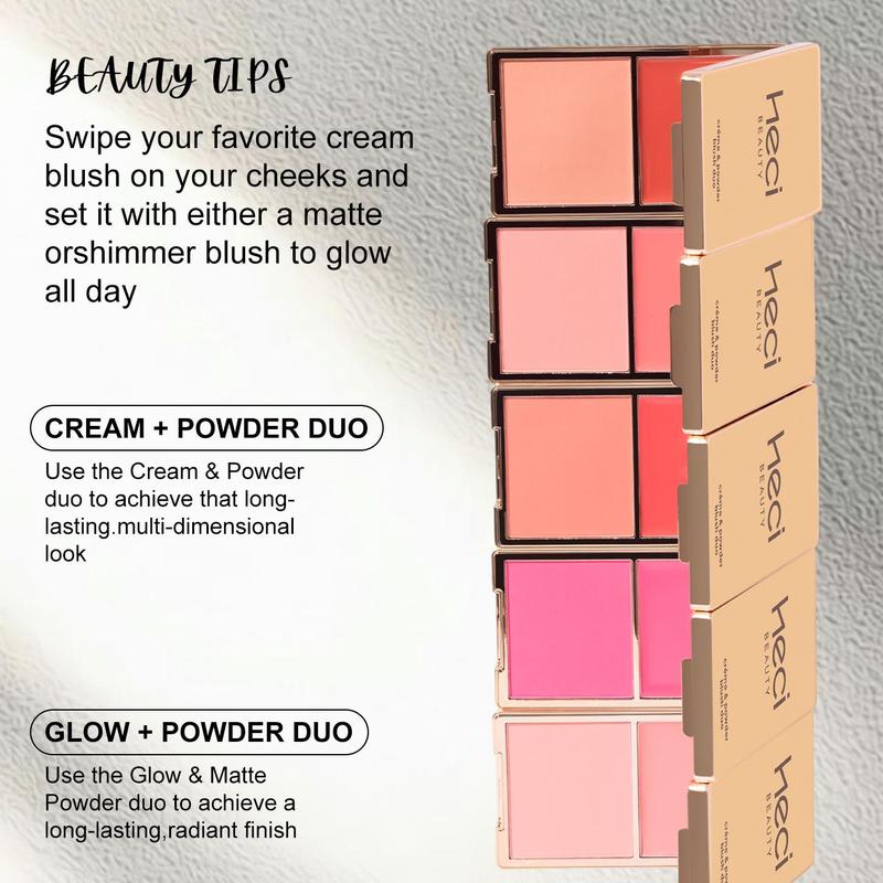 3 in 1 Long-lasting Face Makeup, 1 Count Two Texture Cream & Powder Blush Palette, High Pigment Blush, Lightweight Blush, Natural Look